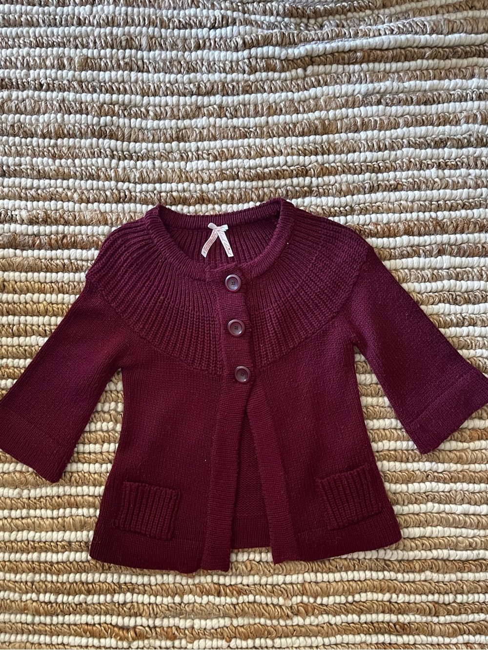 Vintage y2k Burgundy Knit babydoll Button Cardigan